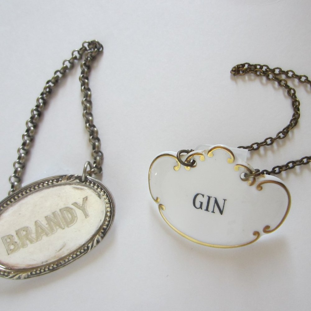 Liquor Labels Brandy Gin Neiman Marcus Hammersley Co England Metal Bottle Tags